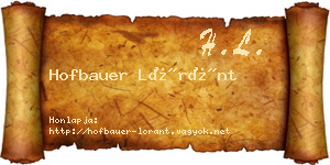 Hofbauer Lóránt névjegykártya